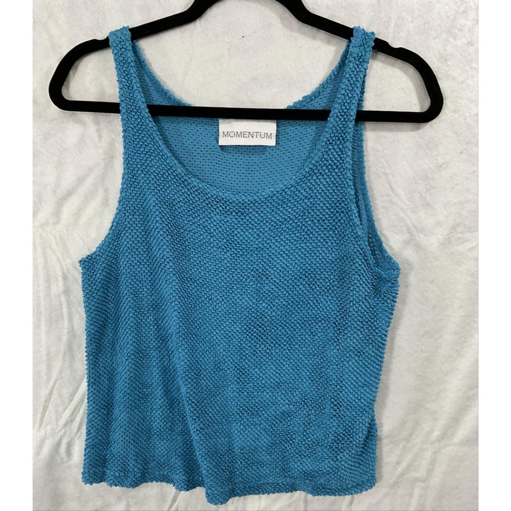 Momentum Tank Top Womens Medium Blue Textured Knit Scoop Neck Sleeveless Casual